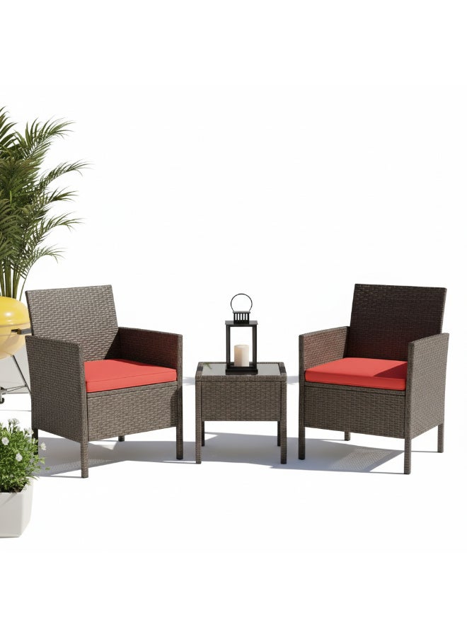 طقم راتان بيور مكون من 2 كرسي وترابيزة بهيكل معدن مدهون الكتروستاتيك وقماش جاكوار مقاس الكرسي 50×50 ارتفاع 90 سم وترابيزة 40×40 ارتفاع 50 سم - Image 1